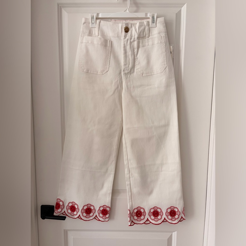 Maeve The Colette Scalloped Hem Embroidered White Jeans - Picture 4 of 10